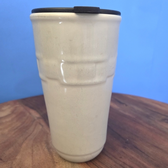 Longaberger Woven Traditions Travel Mug Ivory (Cream) w/Black Lid ~6.5" RETIRED - Picture 5 of 13